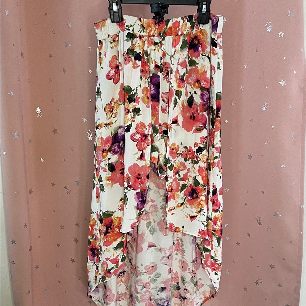 Floral High-Low Skirt - Pink, Purple, Orange